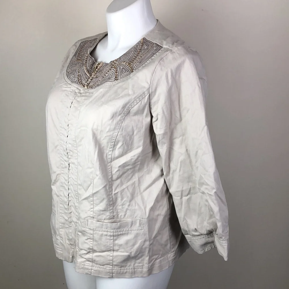 JM Collection Zip Front Stretch Denim Jacket Sequin